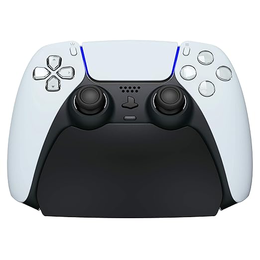 PlayVital Solid Black Controller Display Stand for ps5, Gamepad Accessories Desk Holder for ps5 Controller with Rubber Pads
