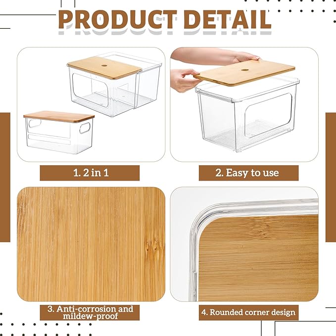Remerry 2 Pcs Trash Bag Dispenser Holder, 2 in 1 Clear Acrylic Plastic Garbage Bags Container with Bamboo Lid Large Organizer Under Sink Storage Box for Kitchen Laundry Room Pantry Organization