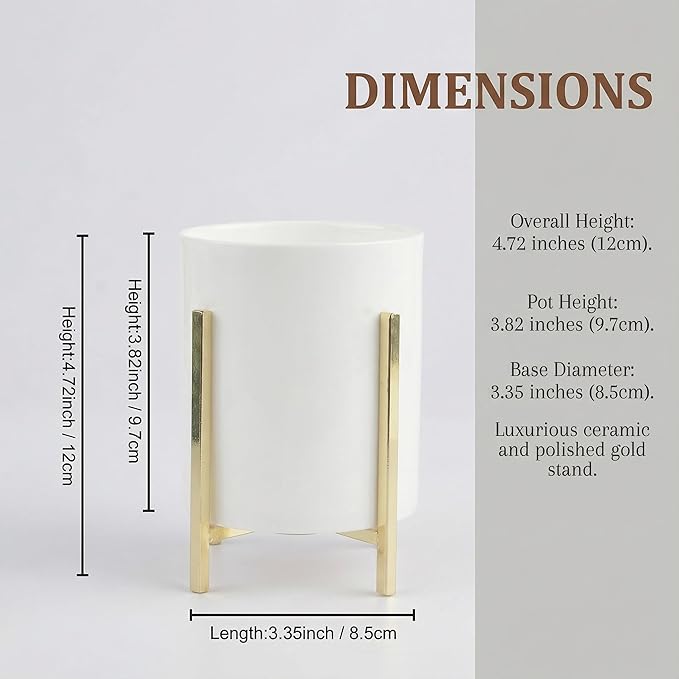 4.72" Gold Pen Holder Aesthetic Pencil Holder for Desk, Gold Desk Organizers and Accessories for Women Girls, Ceramic Pen Holder for Office