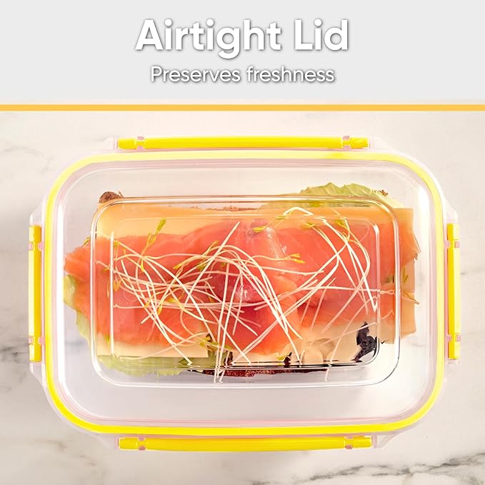 Superio Plastic Food Storage Containers with Airtight Lids, 8 Pack- 80 Oz, BPA Free, Leakproof, Stackable, Microwave, Dishwasher, Freezer Safe, Yellow