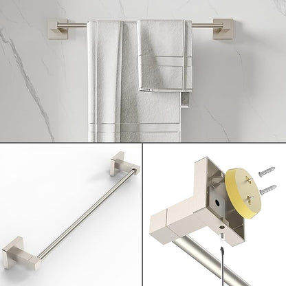 Ruacq 4pcs Bathroom Hardware Set-Toilet Paper Holder-Towel Ring -Towel Hooks for bathrooms-18 Inch Towel Bar Stainless Steel Wall Mounted, Bathroom Accessories Set (Brushed Nickel)