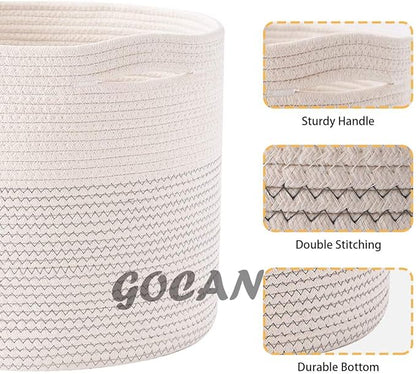 Extra Large Laundry Basket 22" X 22"X 14" XXXL Cotton Rope Woven Basket for Blankets Storage Basket with Handles for Living Room (Beige)