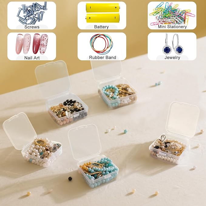 Guyuyii 15 Pcs Bead Storage Containers with Labels | BPA-Free Clear Plastic Organizer Box with Hinged Lid for Earrings, Jewelry, Diamond Painting | Portable & Easy-Open for Fishing Hooks & Small Parts