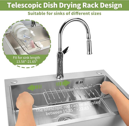 PapakeNook Space Saving Dish Drying Rack Small - Expandable Telescopic Over The Sink Drying Rack,304 Stainless Steel Dishrack for 13.58" - 21.65" Sinks. (Small)