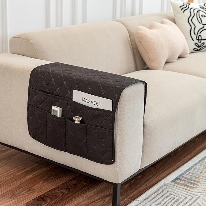OYX Recliner Armrest Organizer with 6 Pockets, Non-Slip Remote Control Holder for Couch, Sofa & Bedside Storage, Compatible with Phone, iPad, Magazines