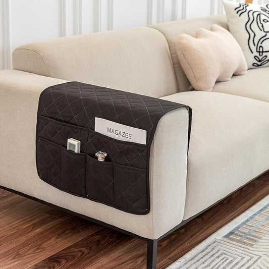 OYX Recliner Armrest Organizer with 6 Pockets, Non-Slip Remote Control Holder for Couch, Sofa & Bedside Storage, Compatible with Phone, iPad, Magazines