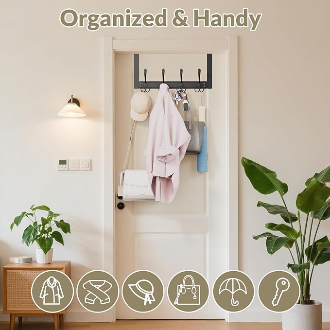 WLCSNG Heavy Duty Over The Door Hooks Rustproof - 25lb Over The Door Towel Rack, Over The Door Towel Hook, Door Hanger for Bathroom, Coat Rack Dorm Room Essentials (1Pack,Black)