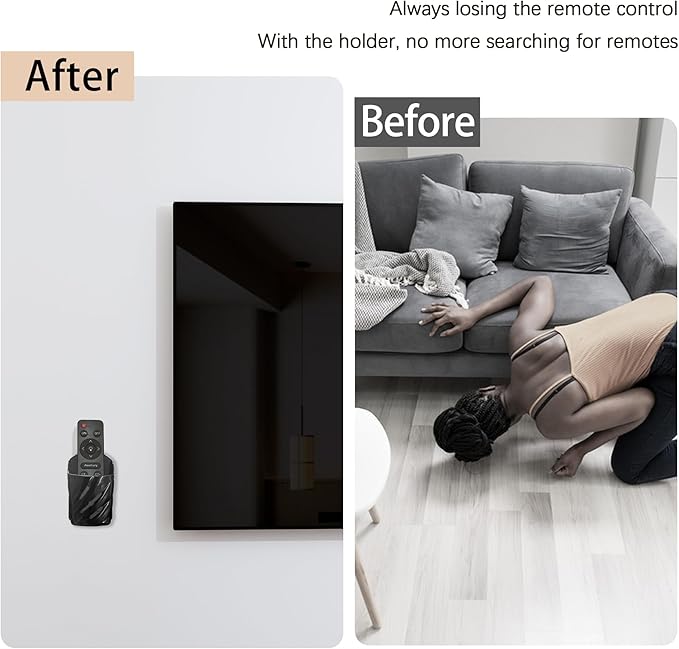 Remote Control Holder Wall Mount 4Pcs Stylish Organizer ABS Plastic Storage Box for TV AC Fan Remotes, No-Drill Adhesive or Screw Installation for Bedroom Headboard Office (Black)