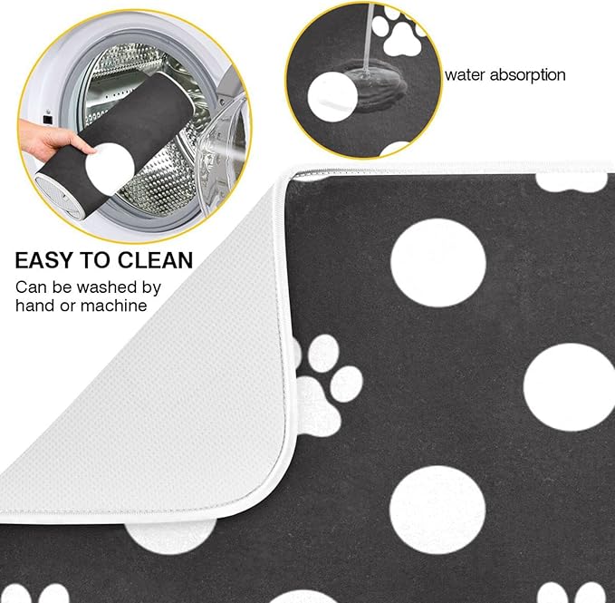 ZzWwR Cat Paw Dog Paw Foot Print Dots Absorbent Dish Drying Mat Large Microfiber Kitchen Countertop Table Protector Multi-Purpose Counter Rack Sink Drainer Pad (16" x 18")