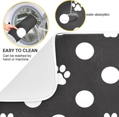 ZzWwR Cat Paw Dog Paw Foot Print Dots Absorbent Dish Drying Mat Large Microfiber Kitchen Countertop Table Protector Multi-Purpose Counter Rack Sink Drainer Pad (16" x 18")