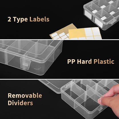 QUEFE 2 Pack 8 Grids Bead Organizers and Storage, Plastic Organizer Box with Removable Dividers Tackle Box Organizer for Candies Snacks Electronics Jewelry Small Parts