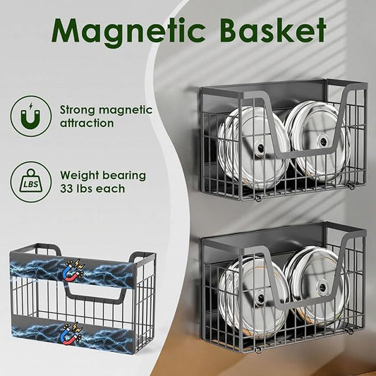 Grey Magnetic Shelf for Fridge, 2 Set Potato and Onion Storage Bins, Magnetic Fruit Basket for Fridge Pantry Organizers & Storage, Magnetic Spice Rack for Refrigerator Kitchen Counter, Cabinet