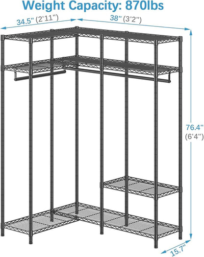 VIPEK L30 Corner Clothes Rack, Heavy Duty L-Shaped Freestanding Closet with Adjustable Shelves & Hanging Rods, Corner Wardrobe Portable Closet for Hanging Clothes