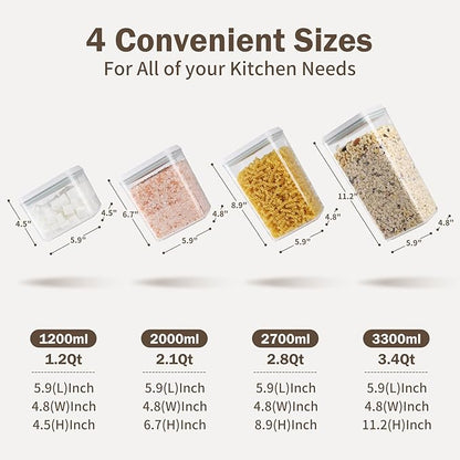 Melovom 8 Pcs Pop Food Storage Containers Airtight Food Storage Containers Set with Lids Kitchen Pantry Organization and Storage, 3.4Qt, 2.8Qt, 2.1Qt, 1.2Qt