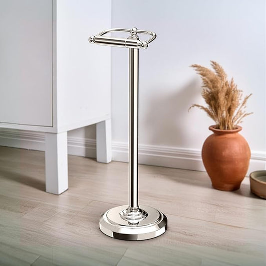 Gatco 1436PN, Freestanding Toilet Paper Holder, 22” H, Polished Nickel/Floor Standing Weighted Base Toilet Paper Holder Stand