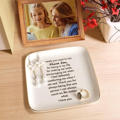 PUDDING CABIN Thank You Gift for Women Mom Teacher Coworkers Ring Dish-Thank You for Always Being That One Person I can Count On, I Love You for Mom, Appreciation Gifts for Women