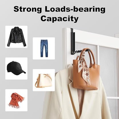 YAZYBHA 2 Pack Over The Door Hooks Hanger for Clothes, Foldable Over The Door Drying Rack for Laundry, Overdoor Hanger Hook with 6 Groves for Towel, Coat, Black