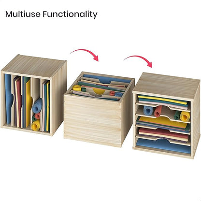 Ballucci Wood File Organizer Paper Sorter, 5 Tier Adjustable Shelves Office Desk Organizer 13 5/8" x 9 1/4" x 12", Brushed Wood