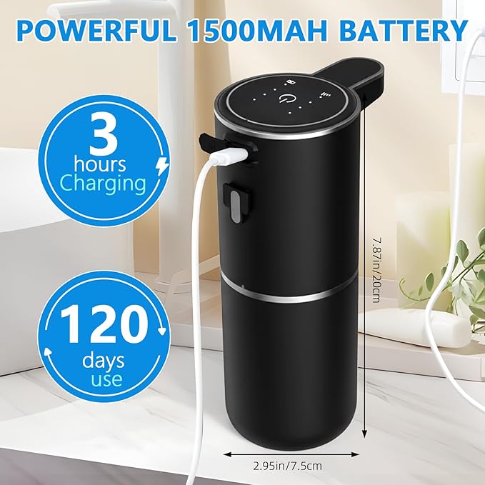 Automatic Soap Dispenser Touchless, USB Rechargeable Automatic Liquid Soap Dispenser, 12.8oz/380mL, 4 Level Adjustable, 1500mAh Smart Wall Mounted for Bathroom Kitchen Dish/Hand Soap