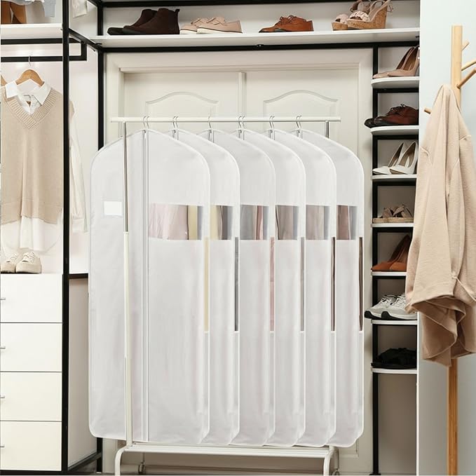 100% Organic Cotton Garment Bag Short 58 Inch Breathable Proof Hanging Clothes Bag Covers with Viewing Window Card Pocket for Short Dresses Jackets Suits Organization