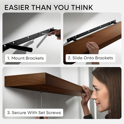 Homeforia Walnut 36 inch Floating Shelf, High End Solid Real Wood 36inch Large Shelves for Bathroom Wall, Dark Brown 36 inches Long Floating Shelves, Heavy Duty Bracket, 36 X 6.5 X 1.75 inch, Set of 2
