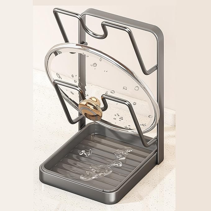 Kitchen Pot Lid Storage Rack - Pot Lid Holder - Pot Lid Rack while cooking - Pot Lid Organizer (Beige, 2-Layer)