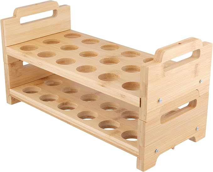 KEILEOHO 2 Pack Egg Holder Countertop, Stackable Wooden Egg Holder for 36 Fresh Eggs - Farmhouse Kitchen Countertop Organizer, Bamboo Display Rack Fits Duck Chicken Eggs