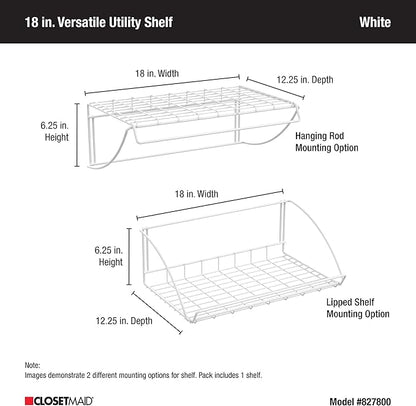 ClosetMaid 8278 18-Inch Wide Laundry Utility Hanger Shelf, White