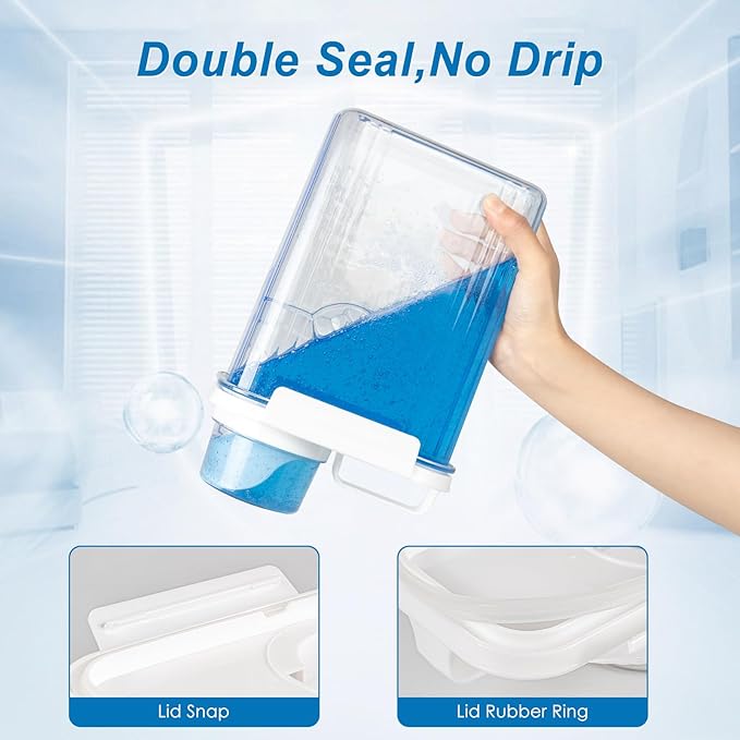68oz Laundry Detergent Container, 2 Pack Plastic Liquid Detergent Dispenser for Laundry Room Powder,Soap,Fabric Softener, Scent Beads Storage and Organization,with 5 Labels,1 Tray.(2, 68oz)