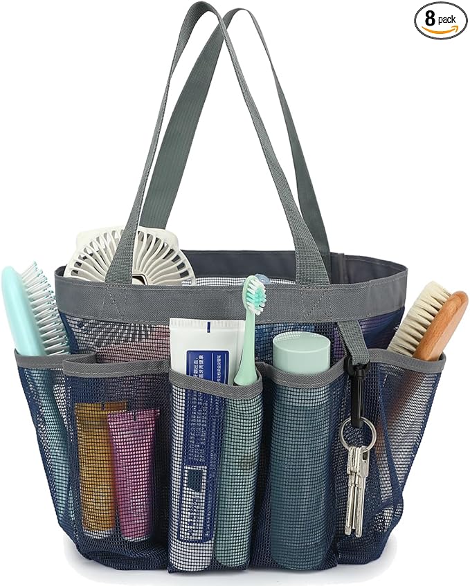 Fammart Mesh Shower Caddy Portable for College Dorm Room Essentials, 8-Pocket Large Shower Basket Tote Bag with 2 Handles for Toiletry, Bathroom, Beach, Camp, Gym