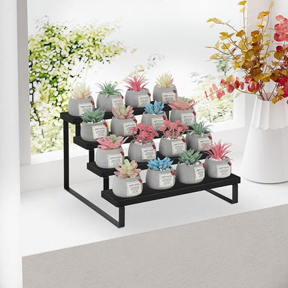 YINMIT Wooden Display Riser Stand, Tiered Perfume and Cologne Organizer Stand, 4 Tier Spice Rack Organizer, Rustic Display Shelf for Candles (4 Tier,Black)