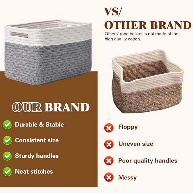 Storage Baskets for Organizing, 4 Pack Storage Baskets for Shelves, Woven Basket for Shelves, Closet Organization, Rectangle Organizer Basket Gifts Empty, 13"Lx8.7"Wx7.9"H Decorative Bins with Handles