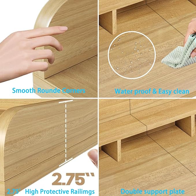Washer Dryer Countertop, Laundry Wood Shelf Topper with Edge, 2-Tier Laundry Countertop, for Washer and Dryer Laundry Hamper Counter Storage Organization (Natural)