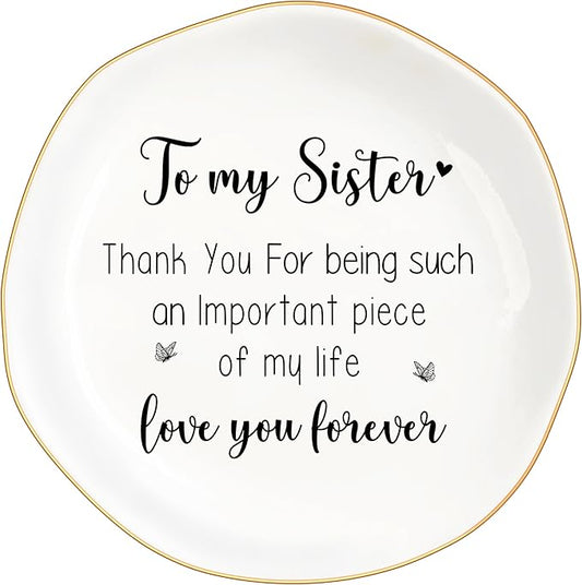 MQPPKJ Birthday Gifts for Women Best Friend, to My Sister Jewelry Dish Trinket Tray, Unique Ceramic Ring Jewelry Tray Friendship Gifts for Sister Christmas Valentines Mother's Day (To My Bestie)