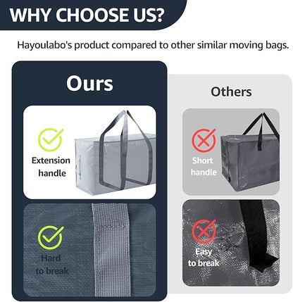 Moving Bags Heavy Duty Extra Large, Moving Boxes, Moving Supplies Essentials, Storage Bins with Lids, Plastic Packing Totes, Storage Bags for Clothes with Handles & Zippers(Grey, 10 Pack)