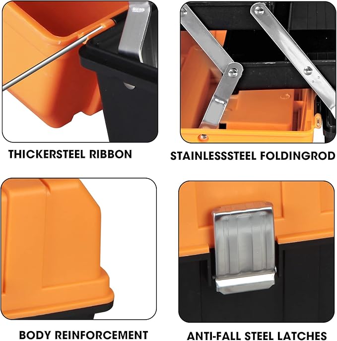 Torin 17-Inch Plastic Tool Box,3-Tiers Multi-Function Storage Portable Toolbox Organizer, Black/Orange ATRJH-3430T