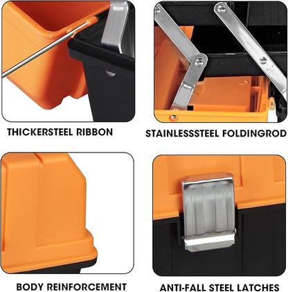 Torin 17-Inch Plastic Tool Box,3-Tiers Multi-Function Storage Portable Toolbox Organizer, Black/Orange ATRJH-3430T