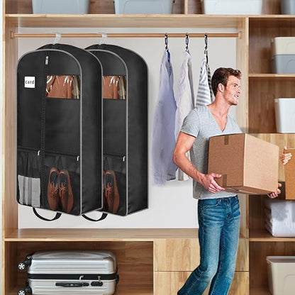 43" Heavy Duty Garment Bags for Travel 6.5" Gusseted Suit Bags for Closet Storage 2 Handles Hanging Clothes Bag with Pocket Mens Suit Cover for Shirts, Coats, Dresses, Suit Holder, 2 Pack