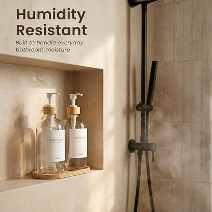 Maisonovo Glass Soap Dispenser Bathroom Set | Hand Soap and Dish Soap Dispenser Set | 16.9oz Clear Bottles with White Bamboo Pump | Bathroom Lotion Dispenser with Pump Set of 2