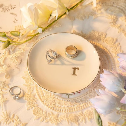 COMMGOAL Ceramic Ring Holder for Jewelry, Jewelry Tray, Ring Dish, Aesthetic Room Decor, Engagement Gifts Bride Gifts Wedding Gifts for Women, White, 4.75"(R)