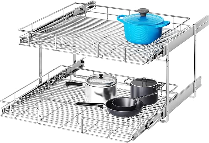 MODCART 2 Tier Individual Pull Out Cabinet Organizer 27" W x 21½" D, Heavy Duty Cabinet Pull Out Shelves, Slide Out Drawers Organization for Kitchen Cabinets Bathroom