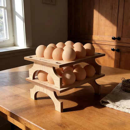 TAIANLE. Wooden Egg Holder Countertop Storage, Rack Fresh Egg Holder for Kitchen Stackable Double Layer Collecting Organizer, Farmhouse Rustic 2 Tier Gathering 24 Eggs Tray Display Stand, 2 pcs