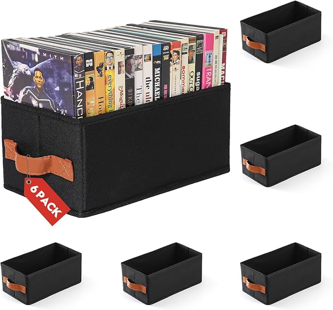6 Pack DVD Storage Box, DVD Organizer Holds Up to 102 DVDs, Foldable DVD Holder, Large CD Storage Case