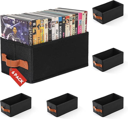 6 Pack DVD Storage Box, DVD Organizer Holds Up to 102 DVDs, Foldable DVD Holder, Large CD Storage Case