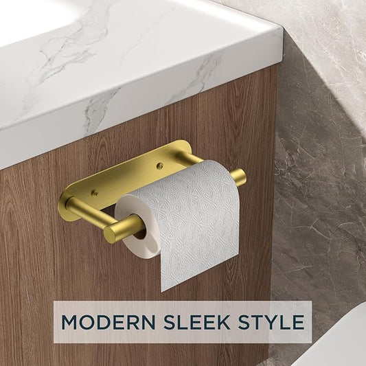 FORIOUS Toilet Paper Holder, Adhesive or Screw Wall Mount Pivoting Tissue Roll Holder for Bathroom, Stainless Steel Rustproof Self Adhesive Toilet Paper Roll Dispenser no Drilling, Brushed Gold