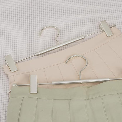 VWV 20-Pack Adjustable Women's Skirt and Pants Hangers, Durable, Space-Saving, Suitable for Jeans, Shorts, Underwear, Sports Bras (Matte Pearl Nickel