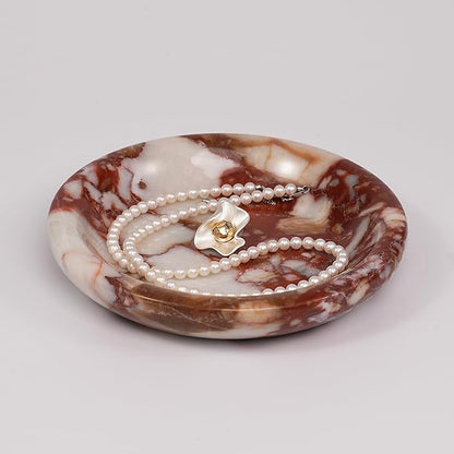 LWALMS Trinket Marble Jewelry Tray - Stone Ring Key Purse Holder Dish, Small Cute Round Plate Decorative Bowl for Nightstand Entryway Coffee Table Decor (5.5 inch)