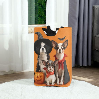 Laundry Hamper Basket Halloween Dogs Orange Storage Basket Collapsible Clothes Hamper with Handle Decorative Organizer Bins Basket for Blanket Toys Bathroom Dorm College