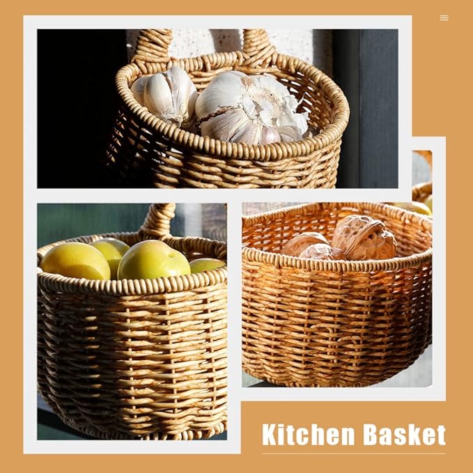 Cabilock Kitchen Hanging Storage Basket for Garlic and Vegetables Woven Wall Organizer for Home Practical Sundries Container Light