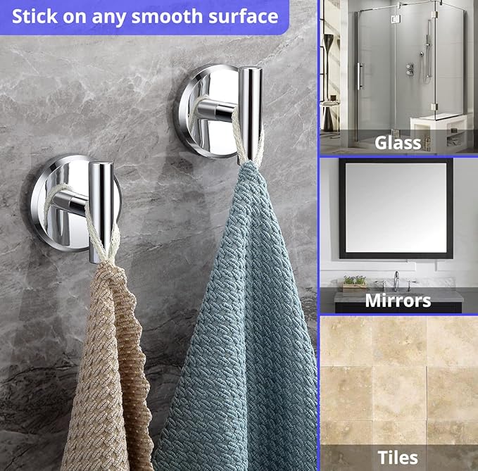 HOME SO Suction Cup Hooks T Shape (2 or 4 Pack) (Chrome, 2, Count)